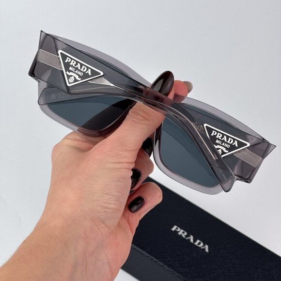 Prada PR10ZSF 16Z70B BRAND NEW Sunglasses Transparent Asphalt Grey Square Unisex - Picture 3 of 10